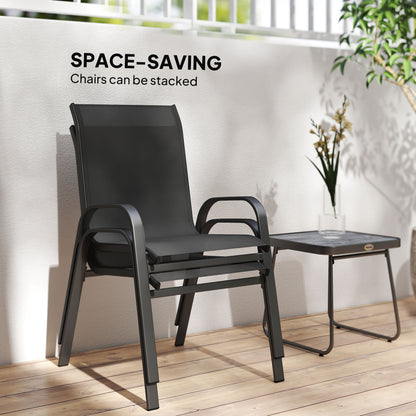 Zidoco 3 Piece Outdoor Mesh Bistro Set With Stackable Chairs And Coffee Table In Black