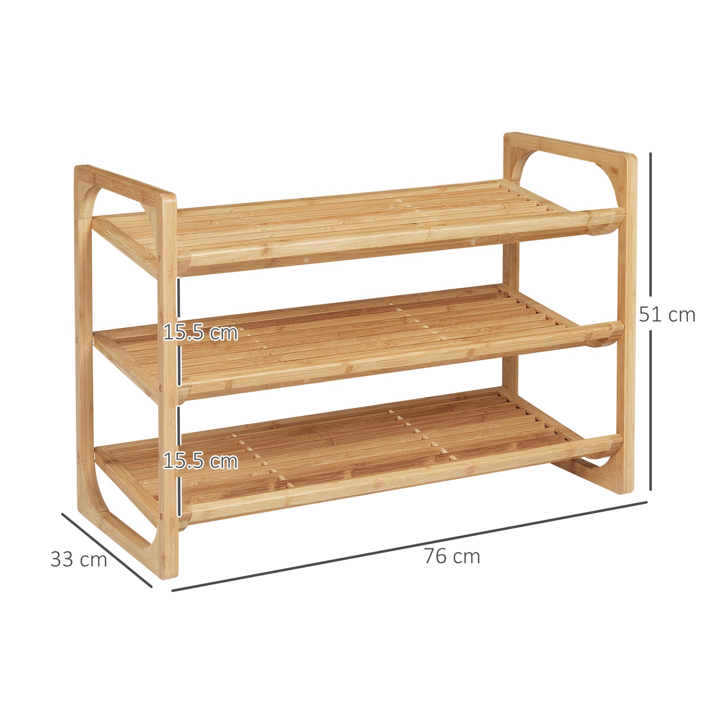 Naveha Natural Bamboo 3 Tier Shoe Rack With Slatted Shelves For 9 Pairs