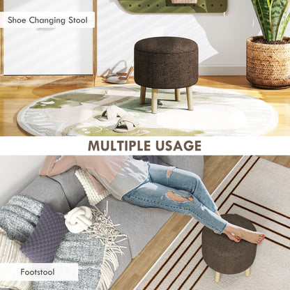 Roli Linen Look Dark Brown Round Storage Ottoman