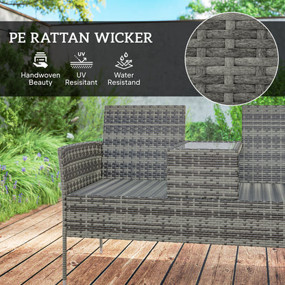 Cofi Rattan Dark Grey 2 Seater Chair With Integrated Centre Table