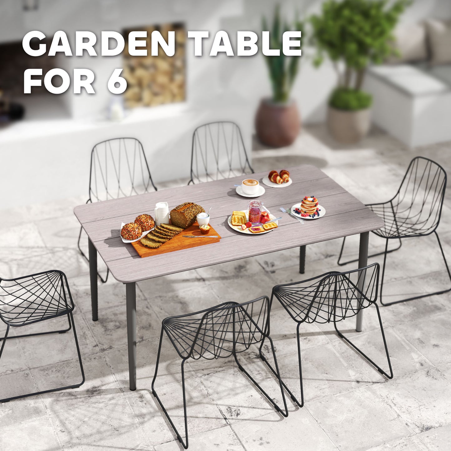 Navima Metal Light Grey Rectangular Outdoor Dining Table With WPiece Top For 6