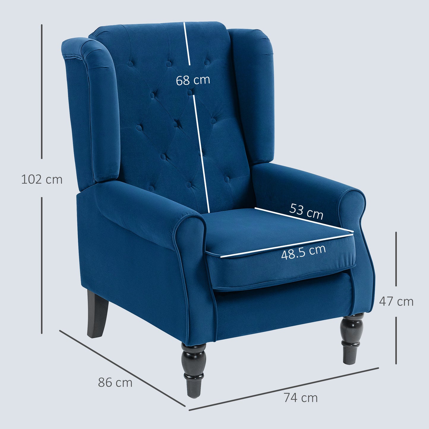 Topano Blue Retro Wingback Accent Armchair With Diamond Button Tufted Upholstery