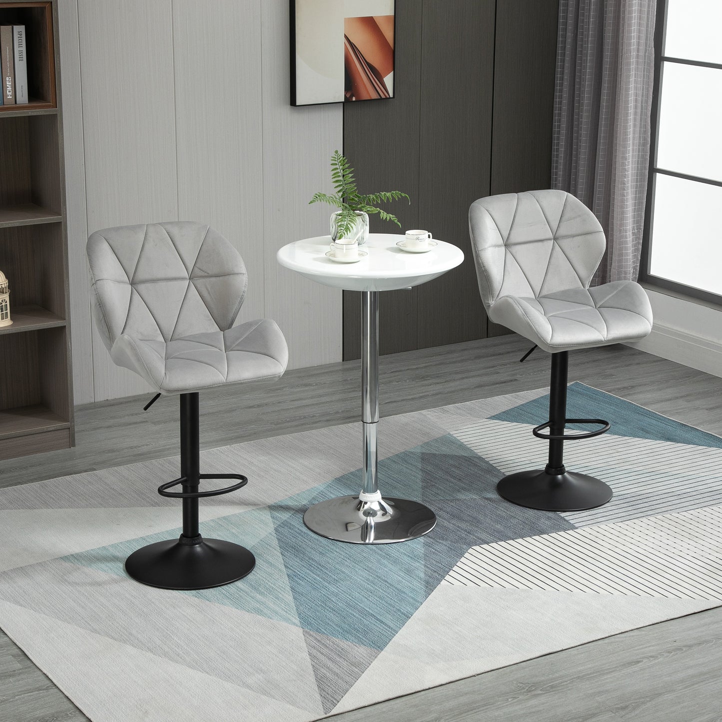 Cotodo Set Of 2 Upholstered Light Grey Adjustable Swivel Bar Stools With Back Support