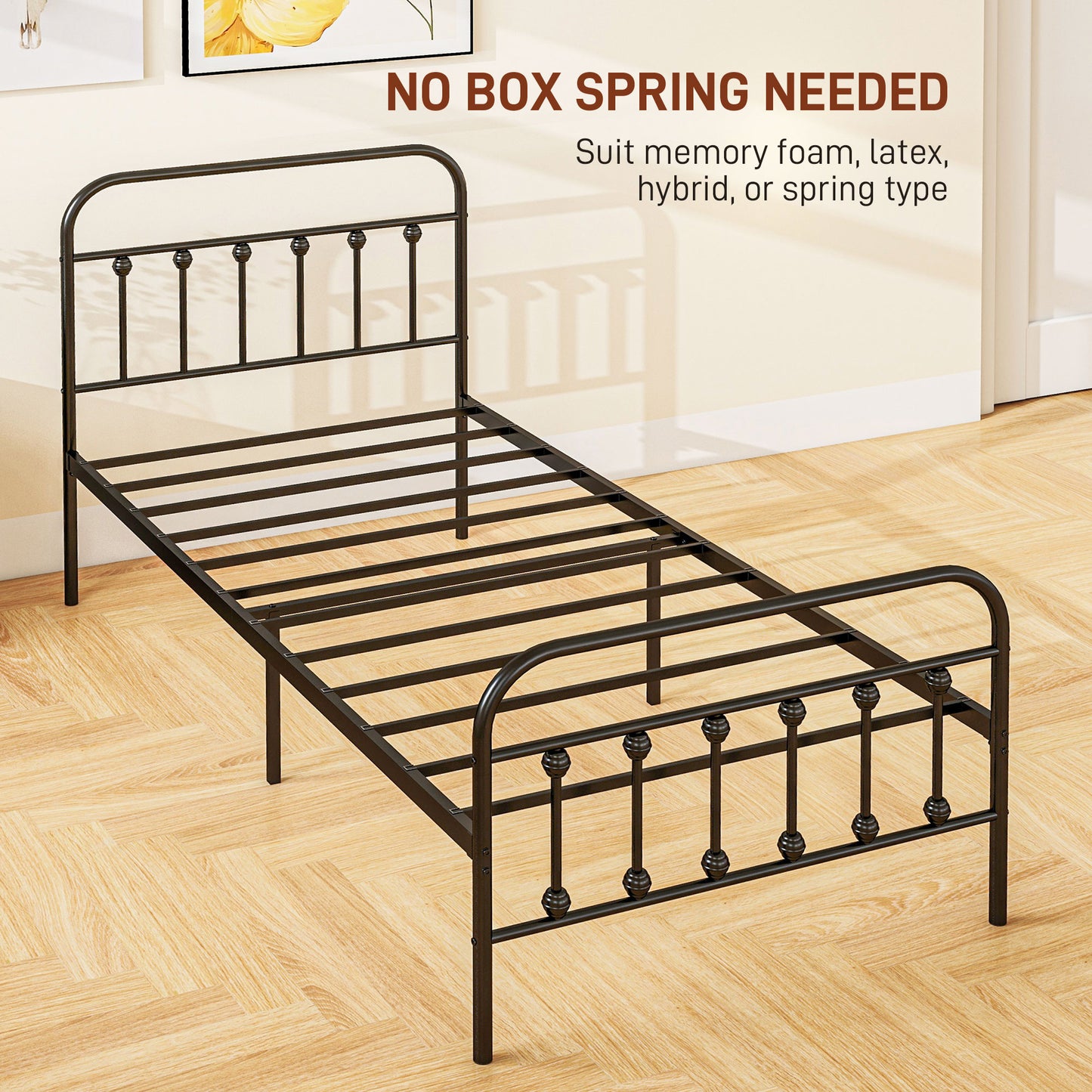 Noelma 3FT Minimalist Black Metal Single Metal Bed Frame
