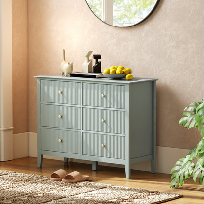 Visalo Wooden Mint Green 6 Drawer Fluted Storage Dresser