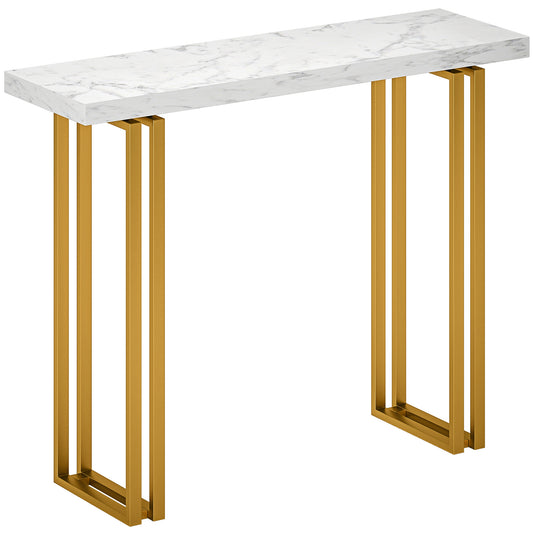Luka Metal And Faux Marble White Slim Entryway Console Table With Safety Bracing