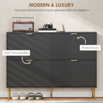 Cofa Zimo Wooden Black Elegant 4 Ribbed Drawer Shoe Cabinet Gold Handles