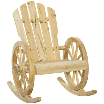 Elna Favi Natural Wood Adirondack Style Outdoor Rocking Armchair With Reclining Back
