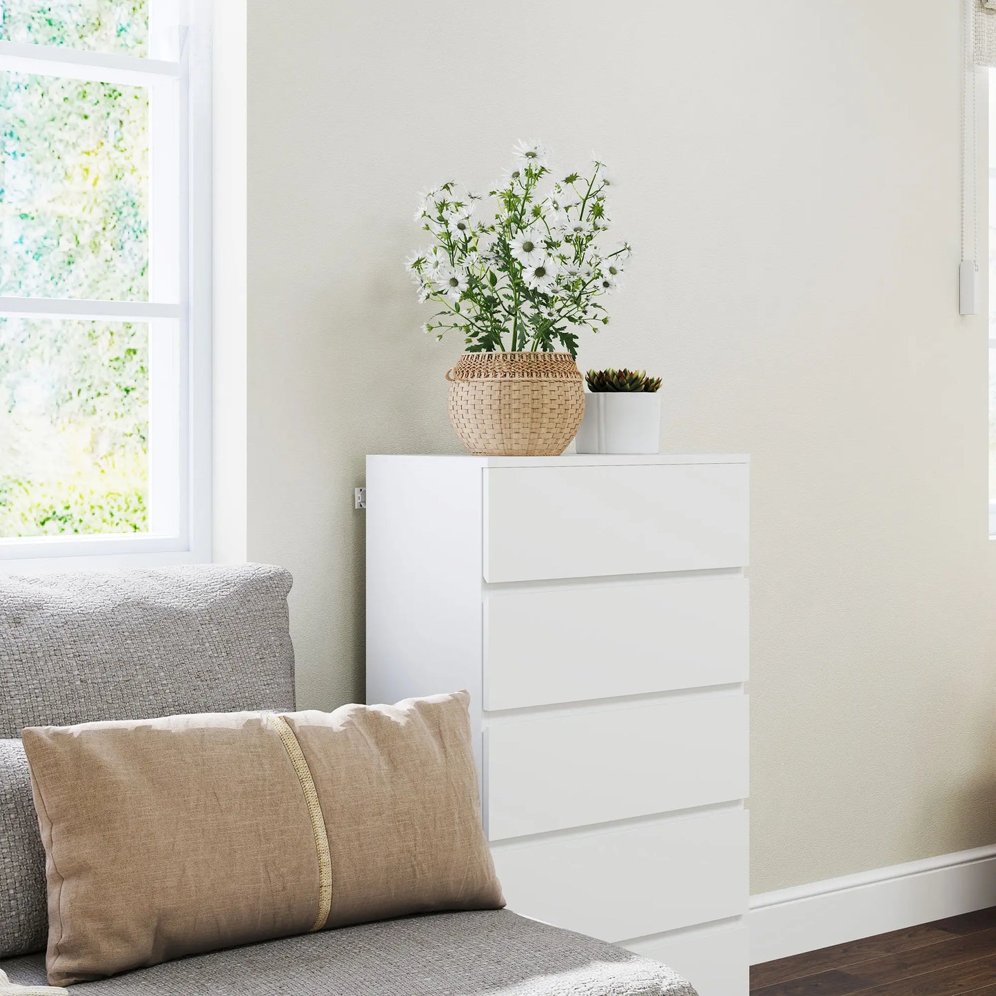 Staki Wooden Neutral Finish 5 Drawer Modern Storage Chest