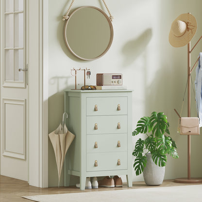 Viri Metal And Wood Green 4 Drawer Modern Storage Chest With Faux Leather Handles 60 x 40 x 98 cm