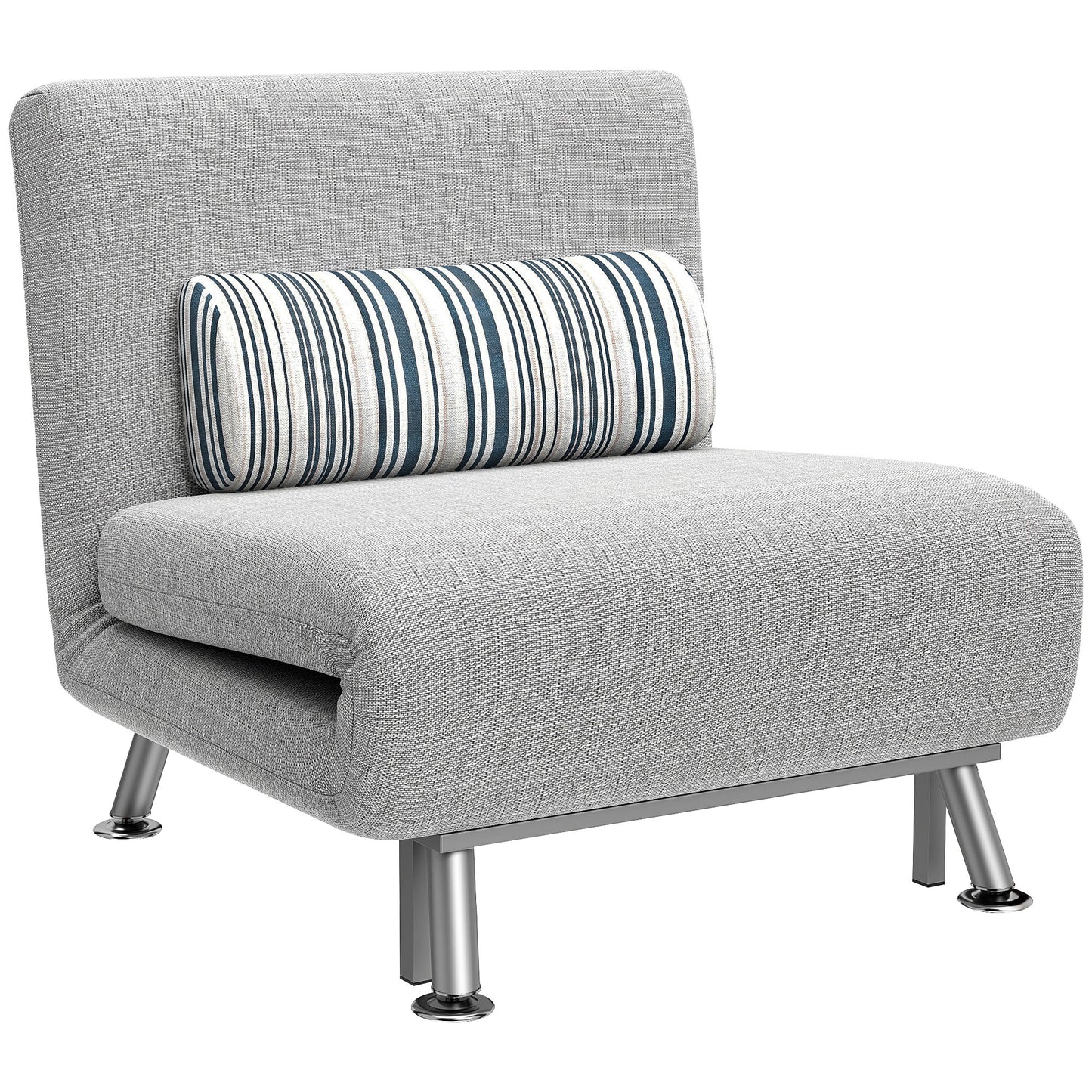 Coyo Kere Fabric Light Grey Single Sofa Bed With Fold Out SleeFauxr Design And Pillow