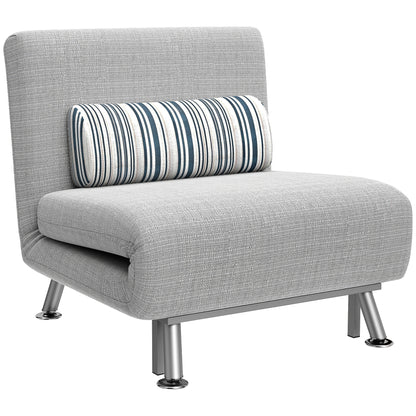 Coyo Kere Fabric Light Grey Single Sofa Bed With Fold Out SleeFauxr Design And Pillow