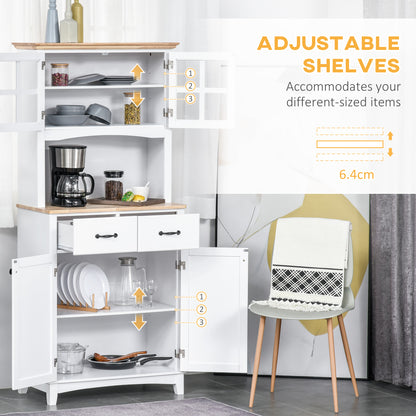 Fidipa Wooden White Kitchen Storage Cupboard With Glass Doors And Microwave Shelf 172 cm