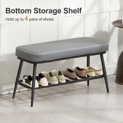 Hanoke Faux Leather Grey Shoe Storage Bench With Cushioned Seat