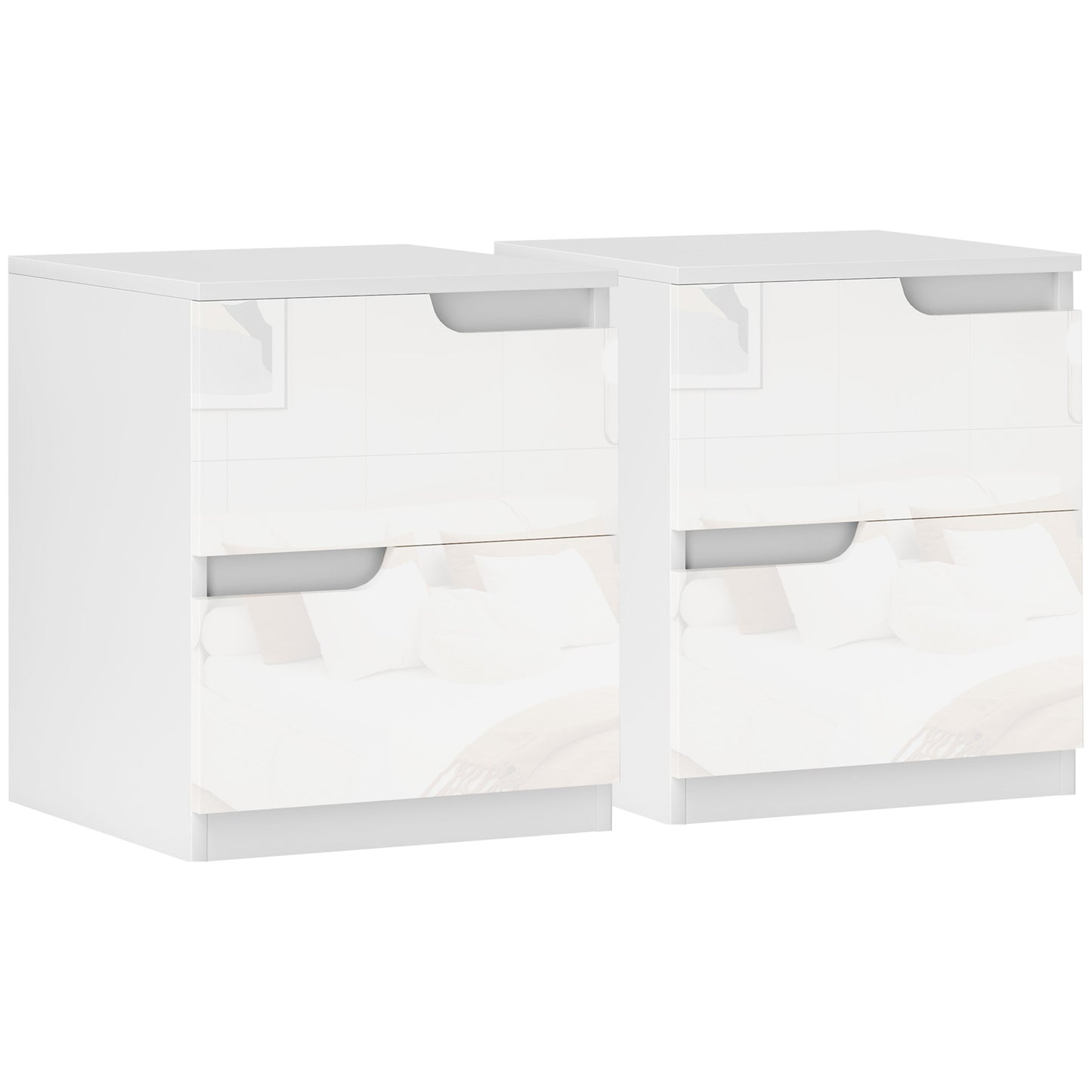 Kavaha Set Of 2 High Gloss White Bedside Tables 2 Drawers