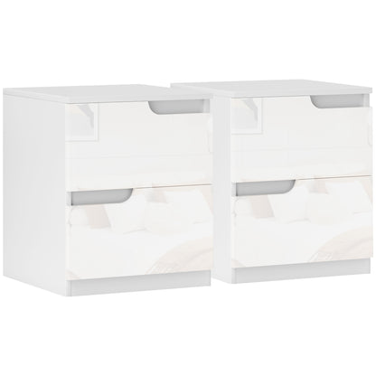 Kavaha Set Of 2 High Gloss White Bedside Tables 2 Drawers