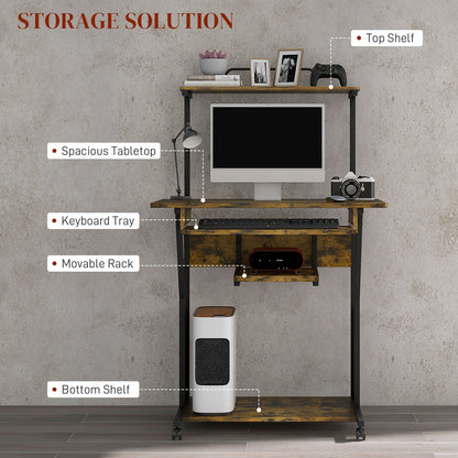 Nisuke 80cm Brown And Black Work Home Office Desk With Sliding Keyboard Tray And Storage