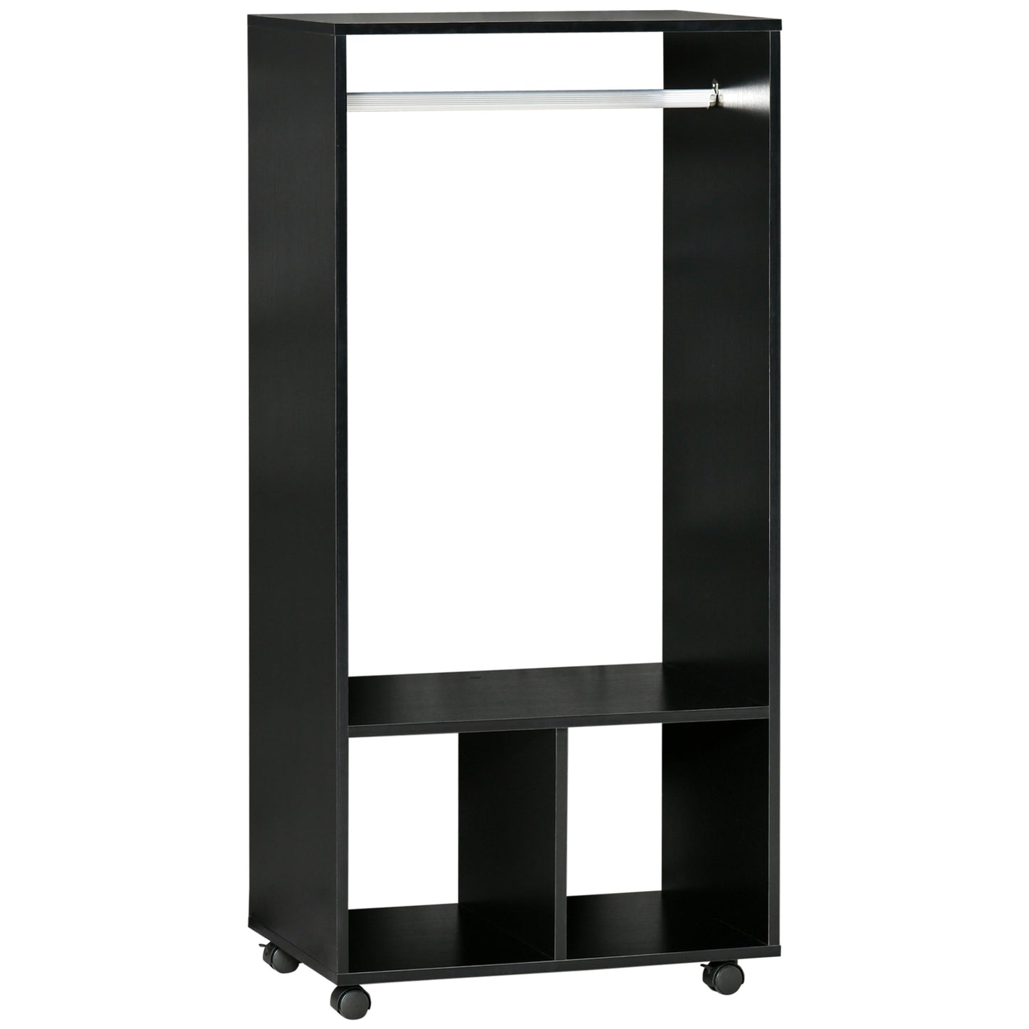 Beladell Small Black Open Wardrobe On Lockable Wheels With Hanging Rail And 2 Shelves