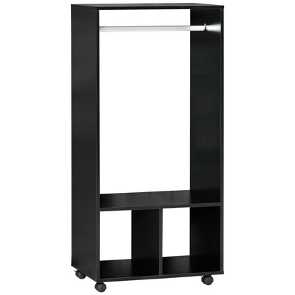Beladell Small Black Open Wardrobe On Lockable Wheels With Hanging Rail And 2 Shelves
