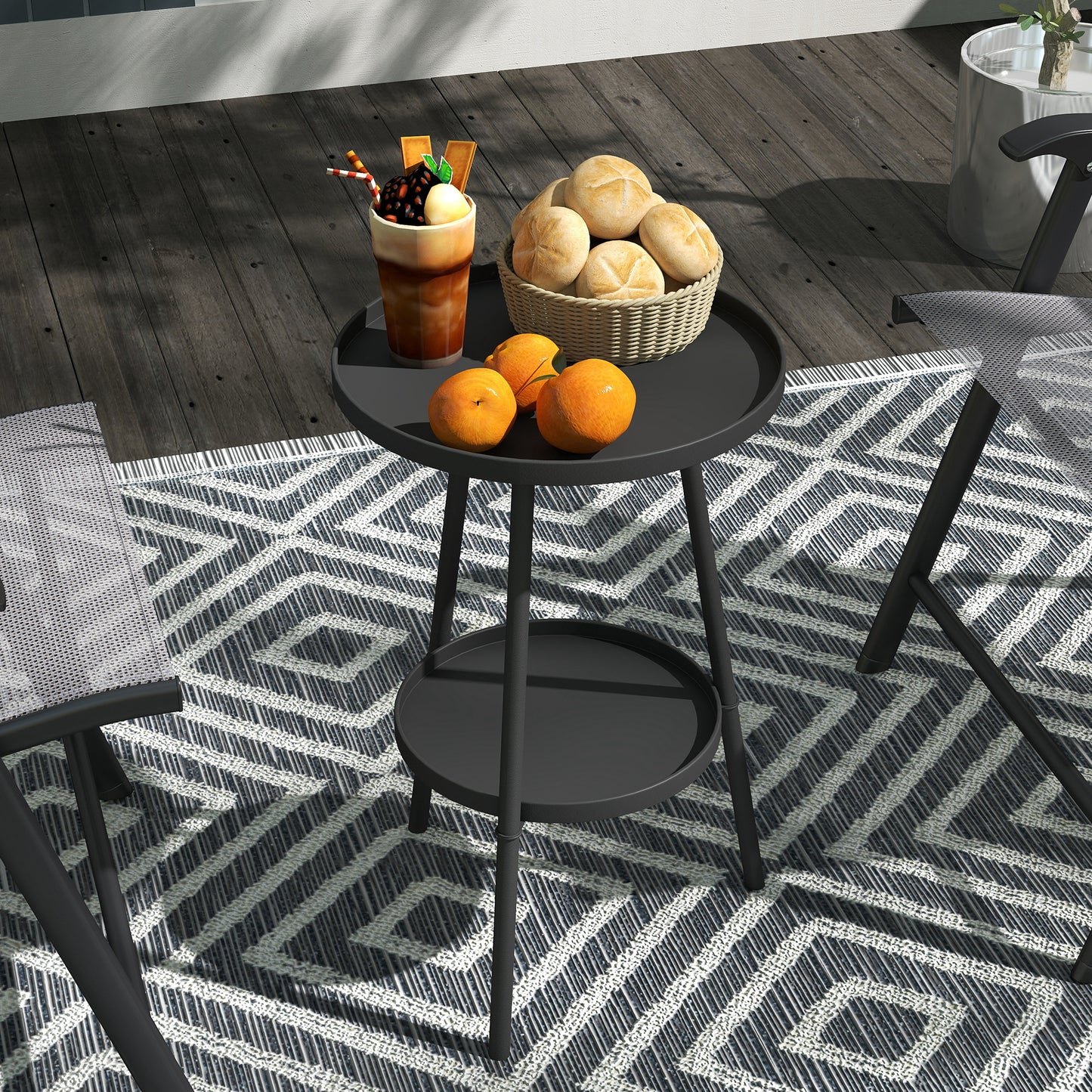Tocore Metal Black 2 Tier Outdoor Garden Double Try Bistro Table