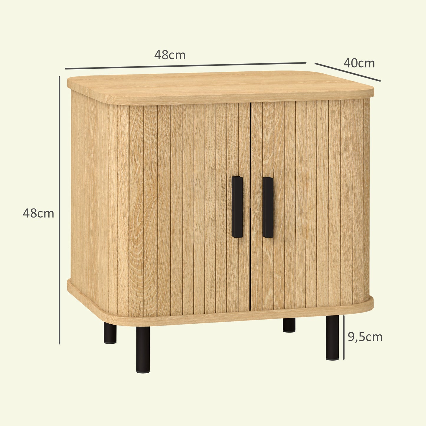 Ritava Natural Oak Tambour Bedside Table 2 Sliding Doors Black Metal Legs