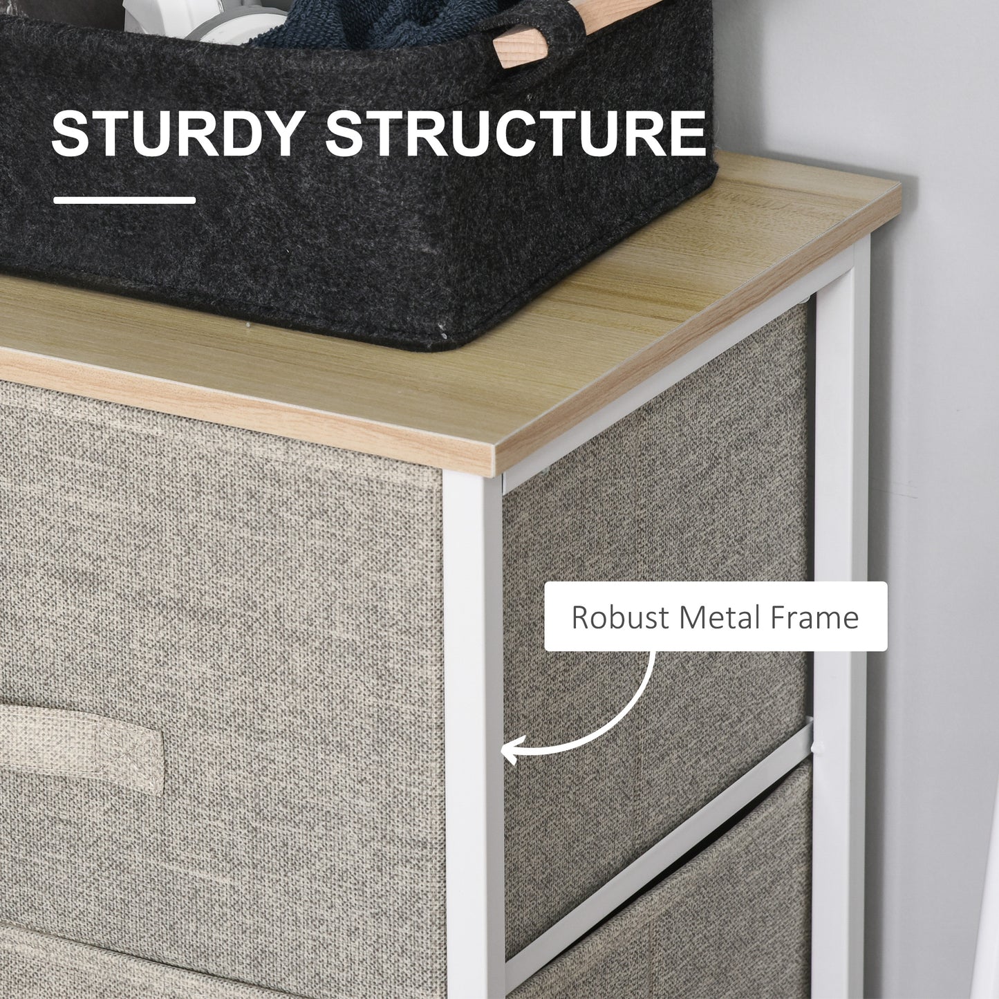 Sula White Metal and Natural Oak 3 Tier Linen Drawer Storage Unit