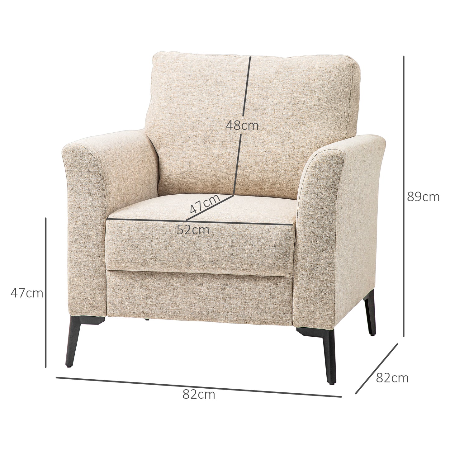 Rapara Linen Look Beige Accent Armchair Black Legs