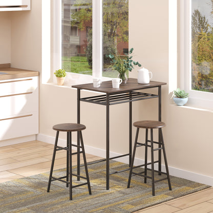 Yoliba Metal And Wooden Black And Oak Breakfast Bar Table And Stool Set With Storage Shelving