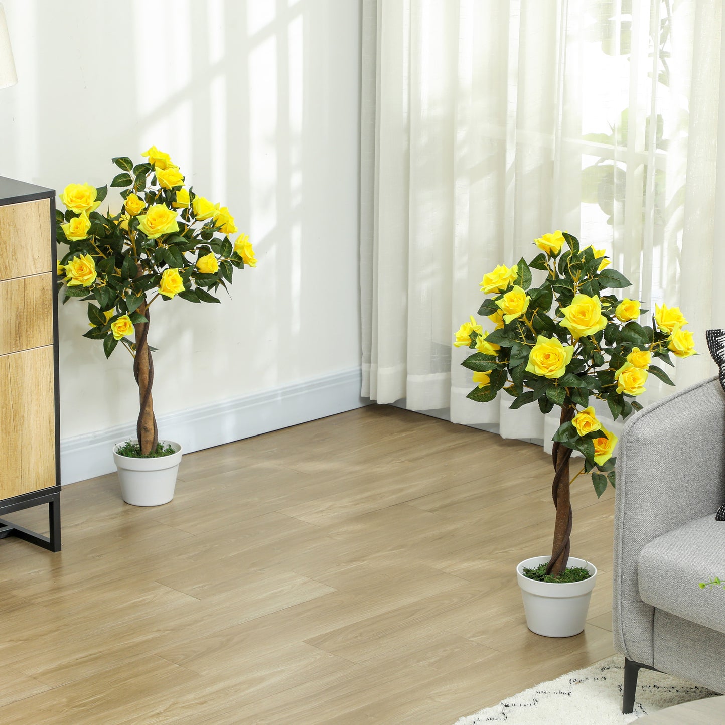 Velelo Set Of 2 Artificial White Rose Floral Plants In Pots H8 90cm Yellow