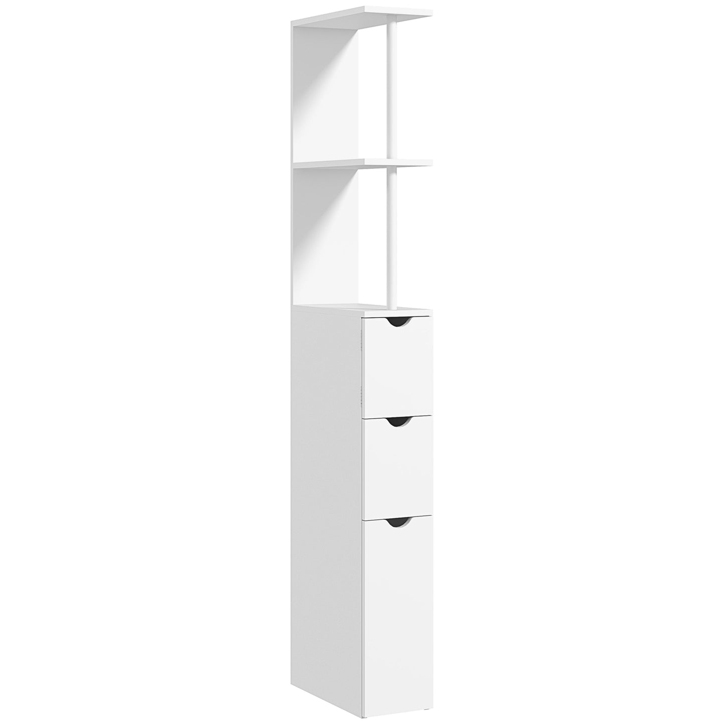 Tafi Slim Tall Bathroom Cupboard With Drawers And 2 Tier Shelving Unit White