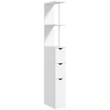 Tafi Slim Tall Bathroom Cupboard With Drawers And 2 Tier Shelving Unit White