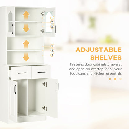 Reluta Tafa Wooden White Tall Kitchen Cupboard With Adjustable Shelves Drawers And OFauxn Counter 168 cm