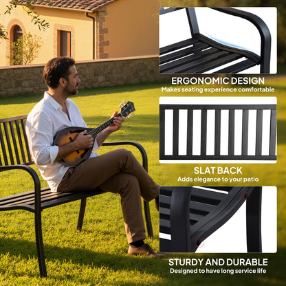 Dosu Metal Black Outdoor Garden Bench Loveseat With Slatted Frame