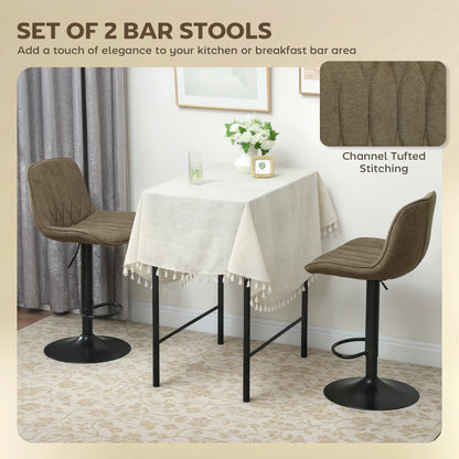 Sehake Fabric Brown Linen Look Bar Stools Set Of 2