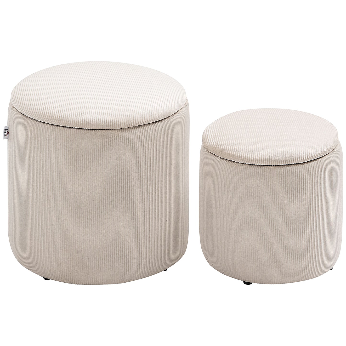 Vivalepa Set Of 2 Fabric Cream White Round Storage Ottomans With Removable Lids