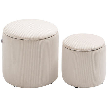 Vivalepa Set Of 2 Fabric Cream White Round Storage Ottomans With Removable Lids