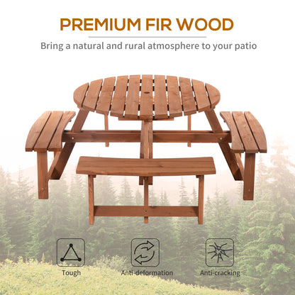 Bataba Brown Fir Wood 8 Seater Outdoor Picnic Table Set