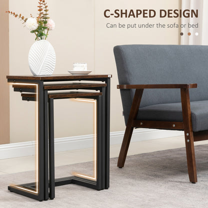Supa Metal Rustic Brown Set Of 3 Nesting C ShaFauxd Side Tables With Steel Frame