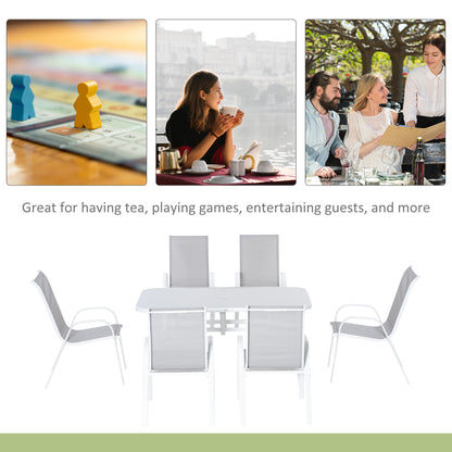 Niseso 6 Seater with White Metal and Light Grey Mesh Outdoor Dining Set