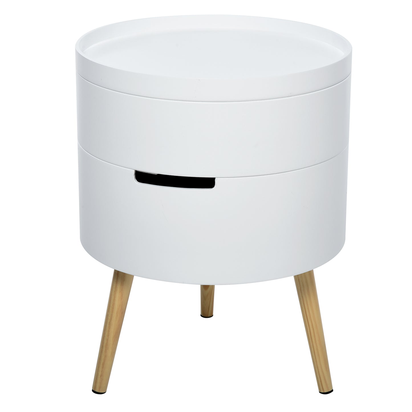 Rivizi Wooden White Round 3 Tier End Table With Hidden Storage Compartments