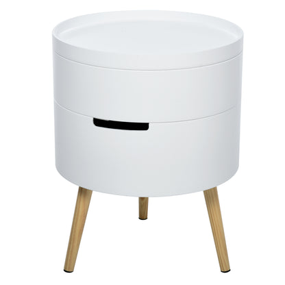 Rivizi Wooden White Round 3 Tier End Table With Hidden Storage Compartments