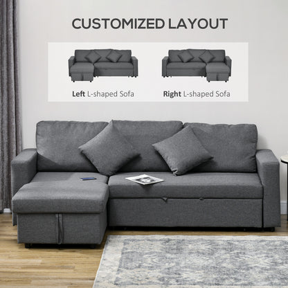 Kesosu Dark Grey Upholstered 3 Seater Sofa Bed With Built In Storage