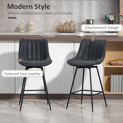 Lono Set Of 2 Black Faux Leather Swivel Counter Stools