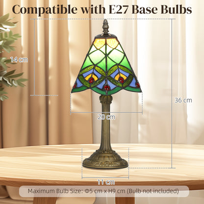 Mamavi Glass And Metal Green Tiffany Style Table Lamp With Geometric Stained Design