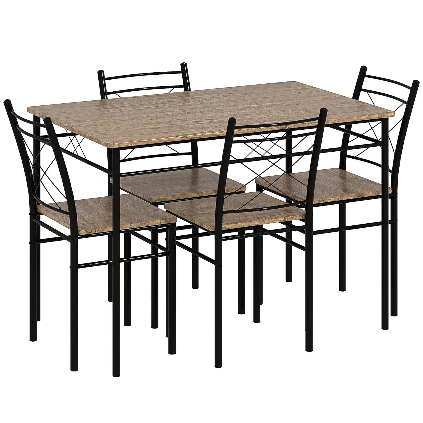 Wooden Oak Effect And Black 5 Piece Minimal Dining Set