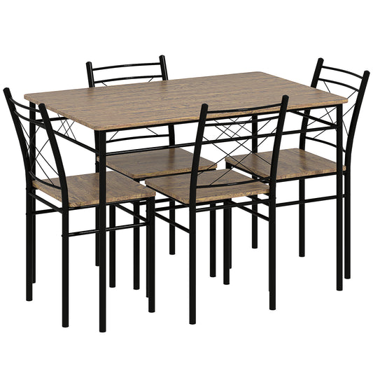 Wooden Oak Effect And Black 5 Piece Minimal Dining Set