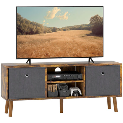 Dilo 110cm Wooden Rustic Brown TV Storage Cabinet With Fabric Fold Down Drawers For Screens Up To 50 Inches