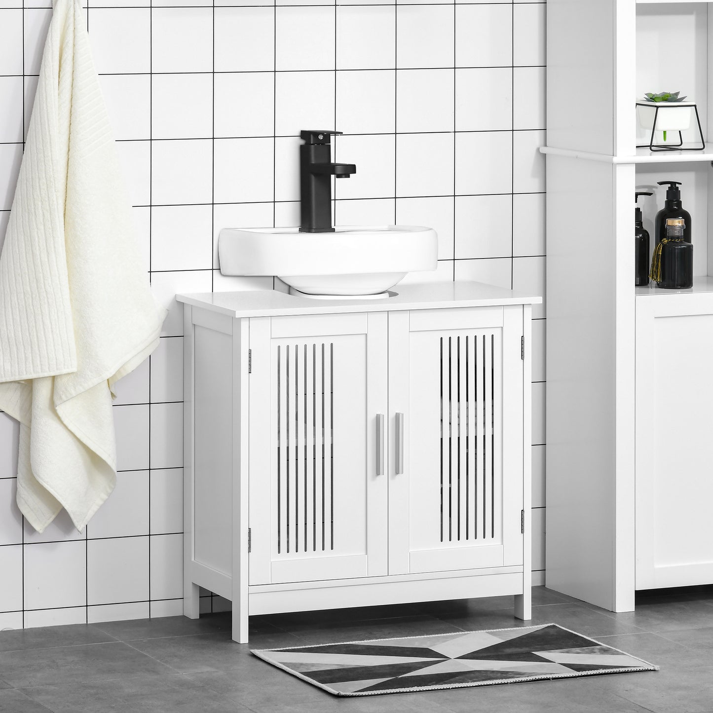 Novaso White Under Sink Vanity Unit With Double Doors And Adjustable Shelving Modern Design