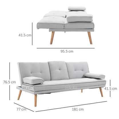 Suma Grey Fabric Click Clack Sofa Bed Tufted Back Removable Arms