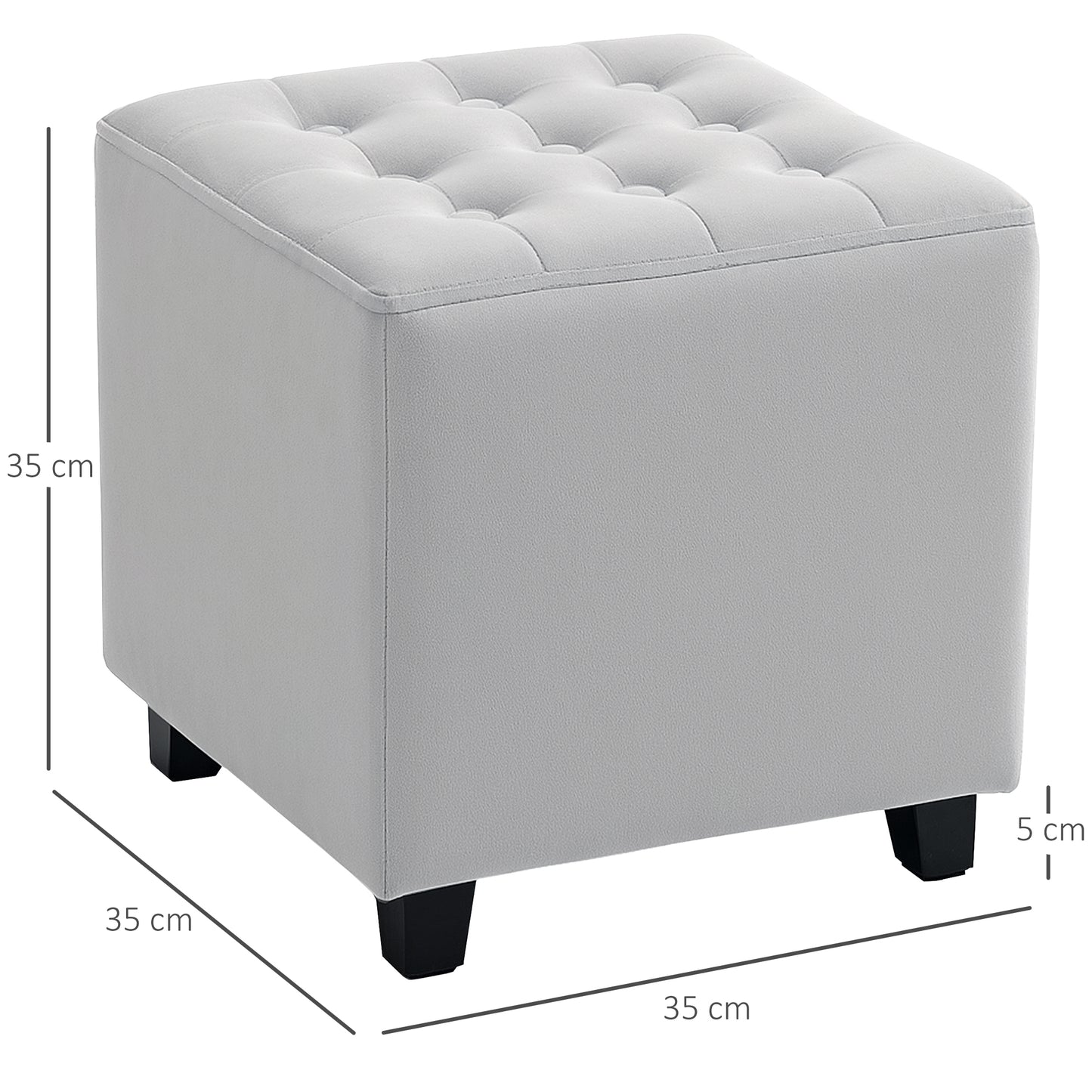 Kafano Velvet Light Grey Square Ottoman With Soft Upholstered Finish